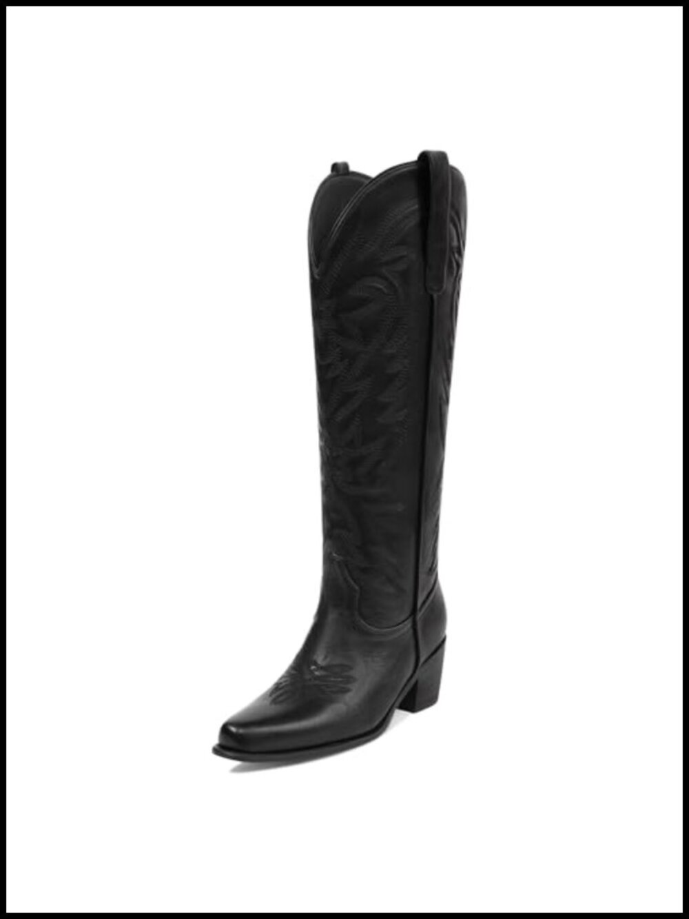 Embroidered Cowgirl Knee High Boots Pointed Toe Block Heel Western
